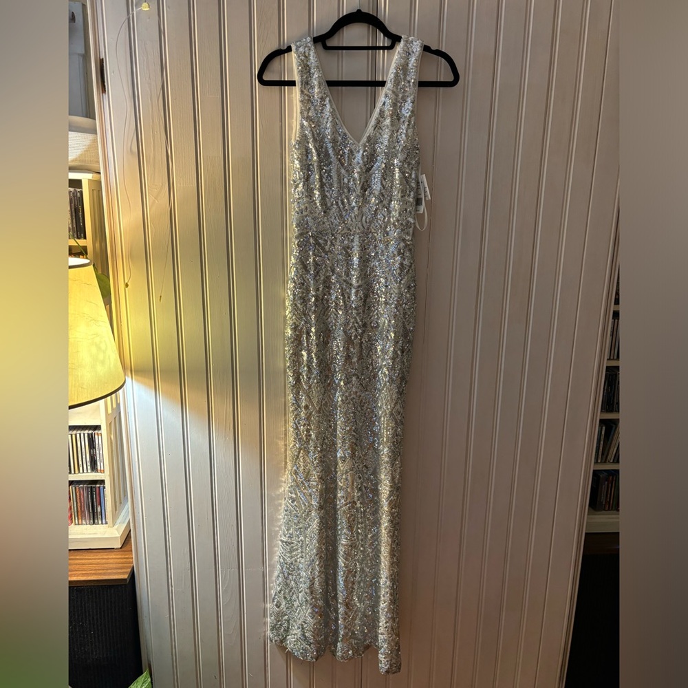 Betsy & Adam Silver Sequin Gown | 2